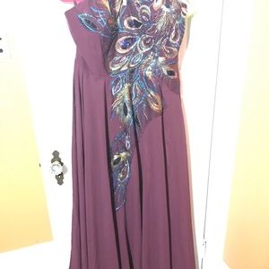 Eggplant embellished strapless chiffon gown